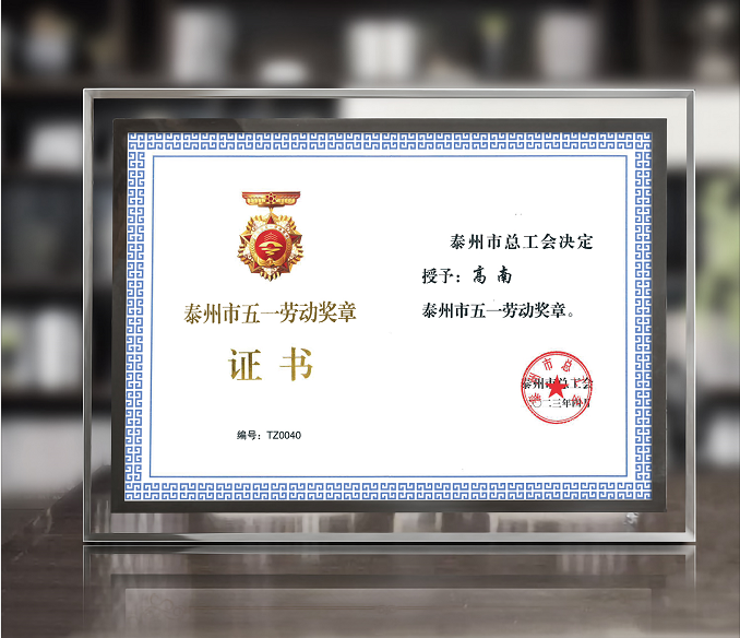 云涌科技董事長高南先生榮獲泰州市“五一”勞動獎章 云涌科技董事長高南先生榮獲泰州市“五一”勞動獎章